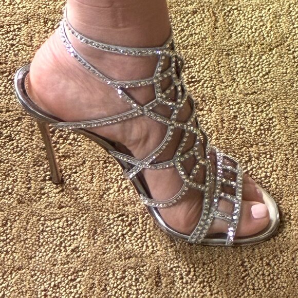 Sergio Rossi Scarpe Donna Sandal Silver Crystal Size 38 Authentic - Picture 3 of 8
